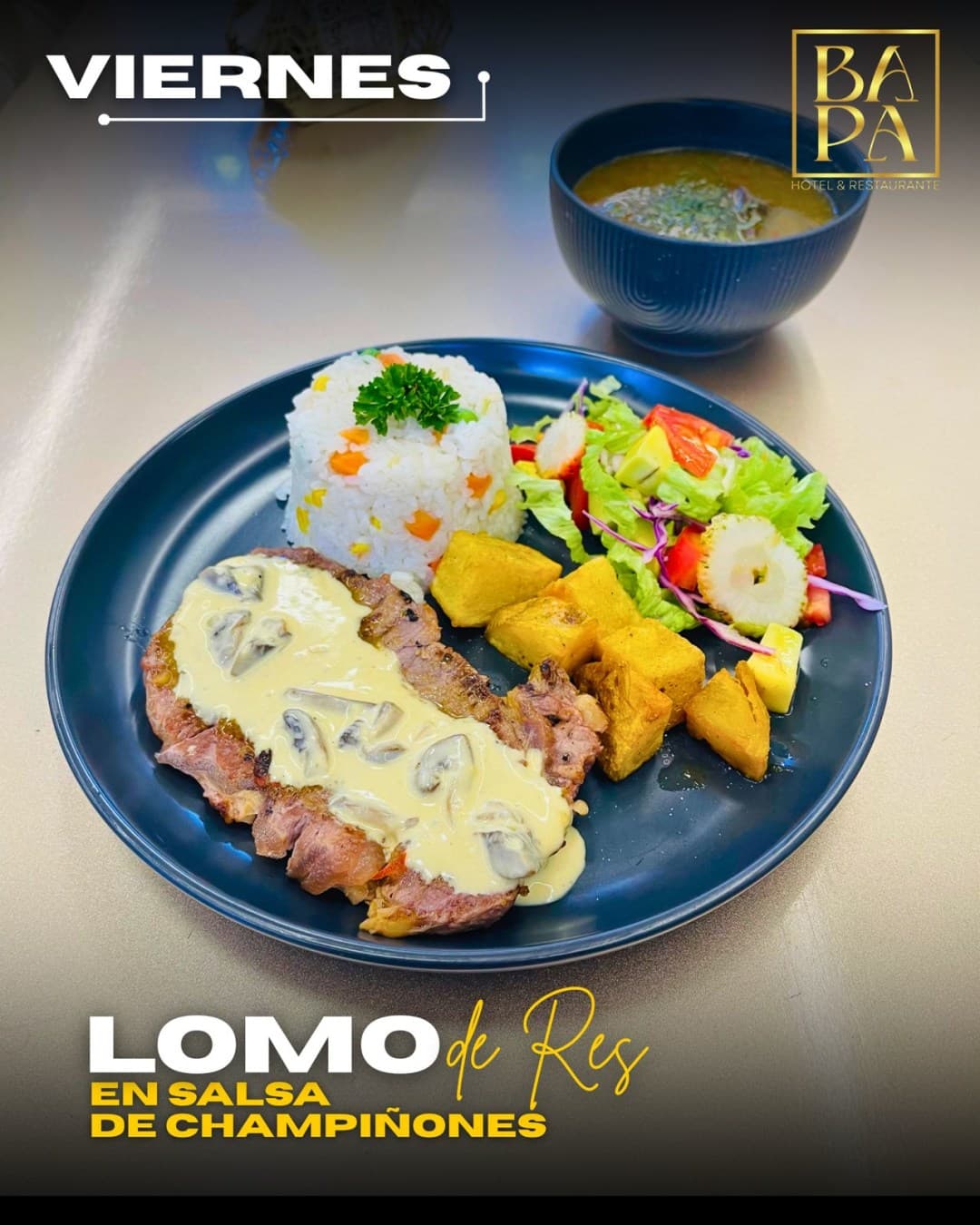 LOMO DE RES EN SALSA DE CHAMPIÑONES